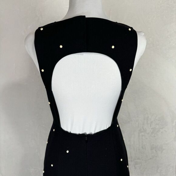 Tibi Black Ivory Beaded Mini Dress Size 4 Cutout Back Polka Dot Retro Sleeveless - Picture 3 of 16